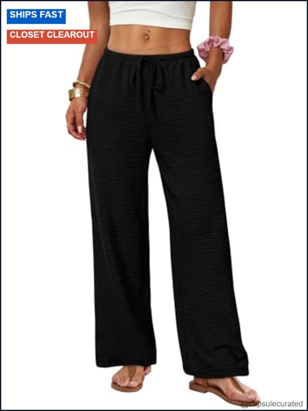 Wide Leg Palazzo Pants with Pockets Drawstring Elastic Waist